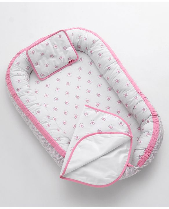 Babyhug Premium 3 Piece Nest Gadda Set With Diaper Changing Mat in Polka Dots Print - Green
