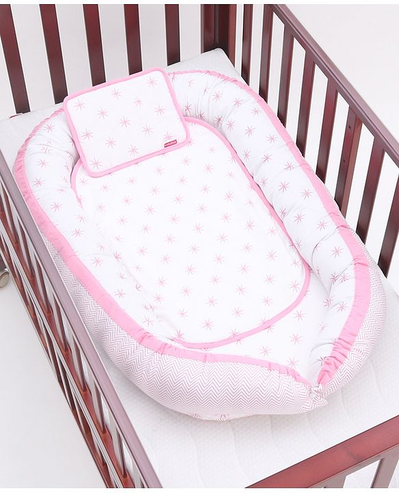 Babyhug Premium 3 Piece Nest Gadda Set With Diaper Changing Mat in Polka Dots Print - Green