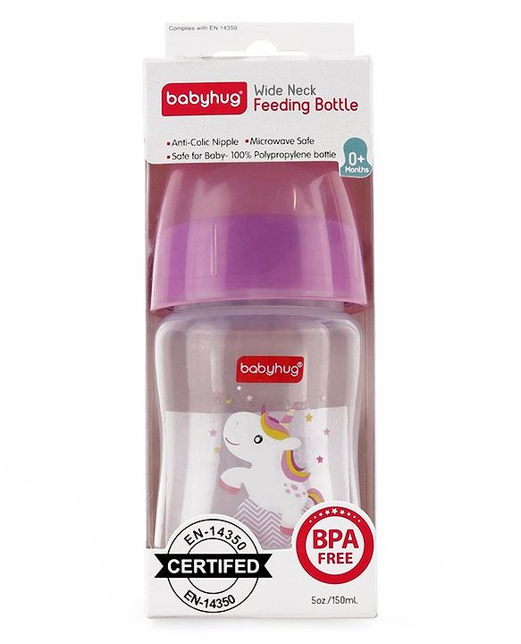 Babyhug Wide Neck Sterilizable Polypropylene Feeding Bottle Pink - 150 ml