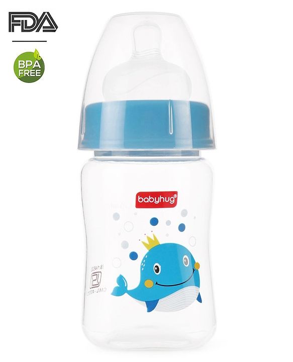 Babyhug Wide Neck Sterilizable Polypropylene Feeding Bottle Blue - 150 ml