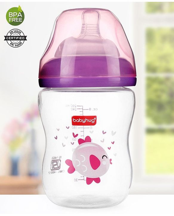 Babyhug Wide Neck Sterilizable Polypropylene Feeding Bottle Pink - 250 ml