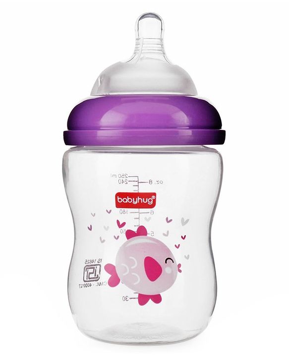 Babyhug Wide Neck Sterilizable Polypropylene Feeding Bottle Pink - 250 ml