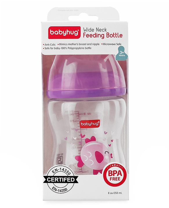 Babyhug Wide Neck Sterilizable Polypropylene Feeding Bottle Pink - 250 ml