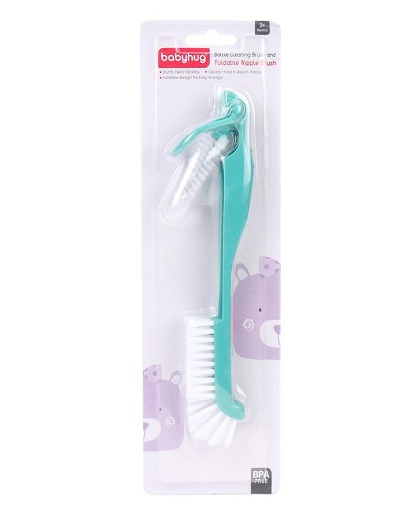 Babyhug Bottle Cleaning & Foldable Nipple Brush - Green