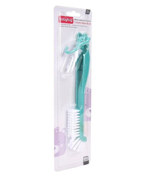 Babyhug Bottle Cleaning & Foldable Nipple Brush - Green