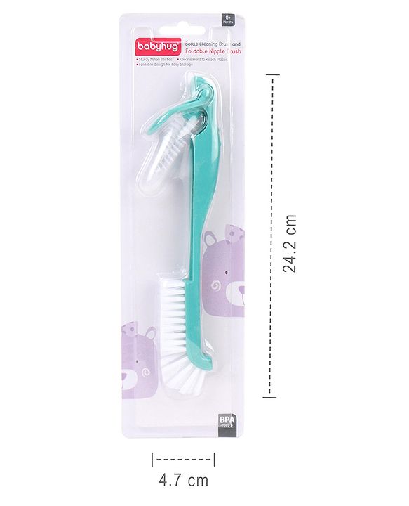 Babyhug Bottle Cleaning & Foldable Nipple Brush - Green