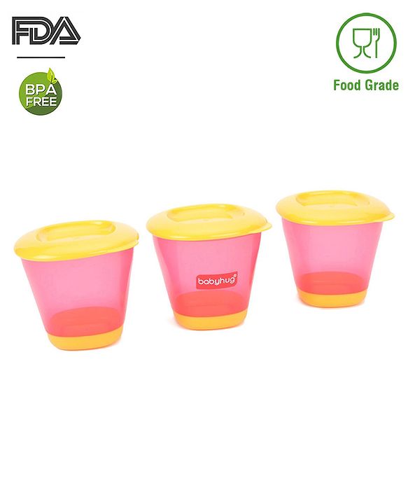 Babyhug 150 ml Weaning Pots Set of 3 - Pink Yellow