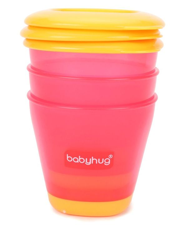Babyhug 150 ml Weaning Pots Set of 3 - Pink Yellow