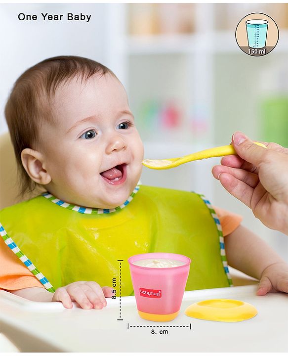 Babyhug 150 ml Weaning Pots Set of 3 - Pink Yellow