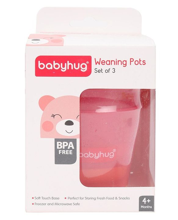 Babyhug 150 ml Weaning Pots Set of 3 - Pink Yellow