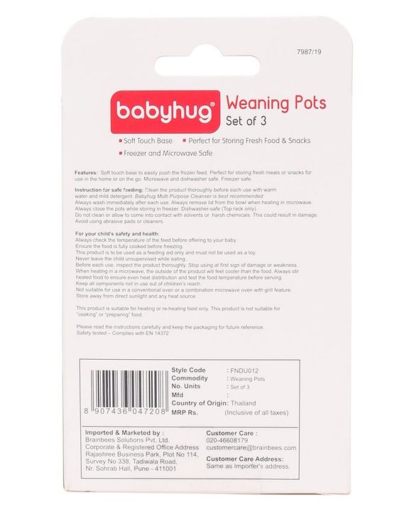 Babyhug 150 ml Weaning Pots Set of 3 - Pink Yellow