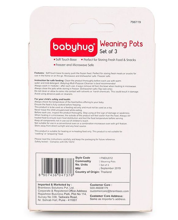 Babyhug 150 ml Weaning Pots Set of 3 - Pink Yellow