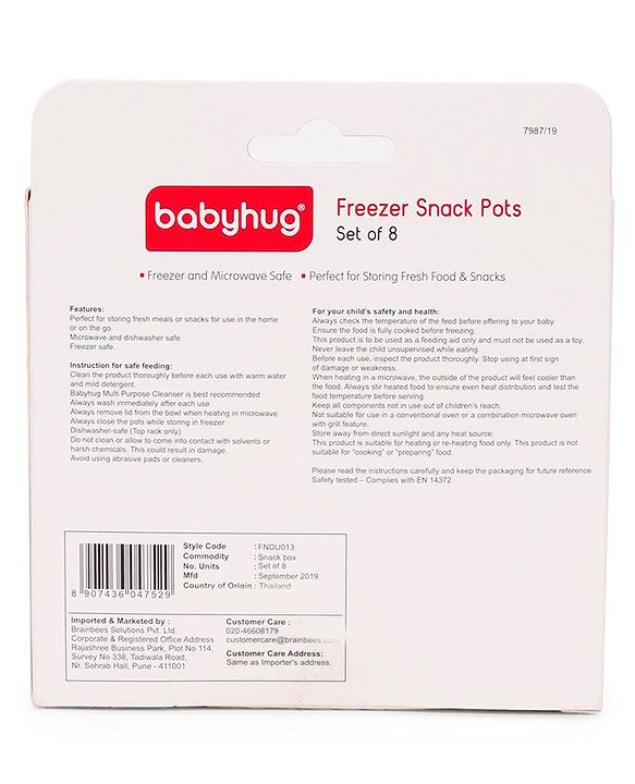 Babyhug 70 ml Freezer Snack Pots Set of 8 - Pink