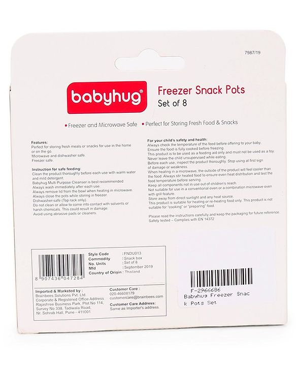 Babyhug 70 ml Freezer Snack Pots Set of 8 - Pink