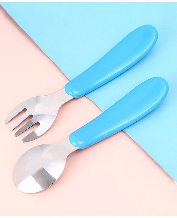 Babyhug Ergo Grip Stainless Steel Spoon & Fork Set - Blue