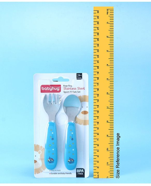 Babyhug Ergo Grip Stainless Steel Spoon & Fork Set - Blue