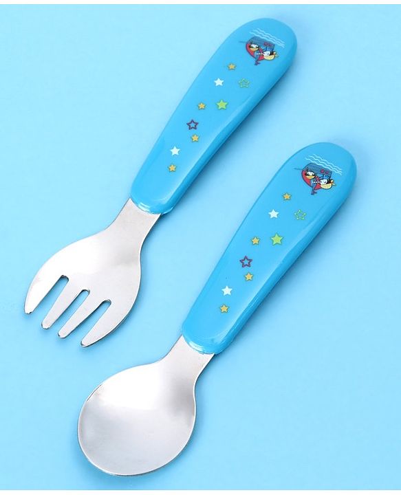 Babyhug Ergo Grip Stainless Steel Spoon & Fork Set - Blue