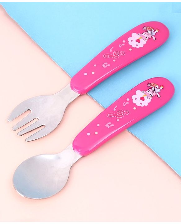 Babyhug Ergo Grip Stainless Steel Spoon & Fork Set - Blue