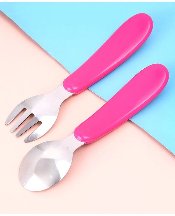Babyhug Ergo Grip Stainless Steel Spoon & Fork Set - Blue