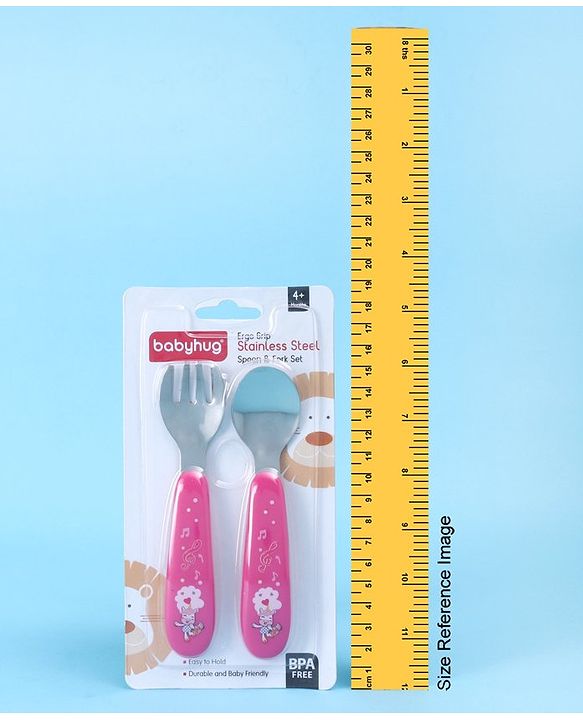 Babyhug Ergo Grip Stainless Steel Spoon & Fork Set - Blue