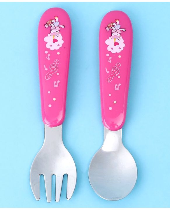 Babyhug Ergo Grip Stainless Steel Spoon & Fork Set - Blue