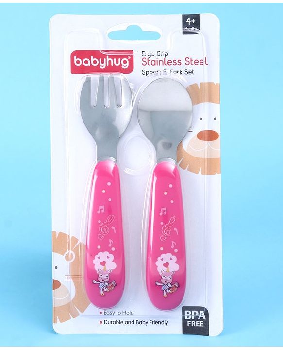 Babyhug Ergo Grip Stainless Steel Spoon & Fork Set - Blue
