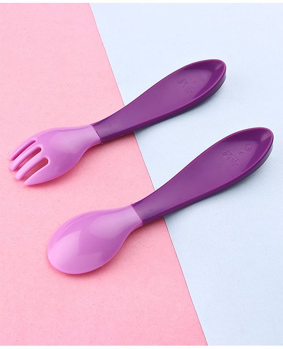 Babyhug Ergo Grip Spoon & Fork Set  Purple| BPA-Free| Soft, Easy-Grip Handles| Safe Rounded Edges| Self & Parent Feeding