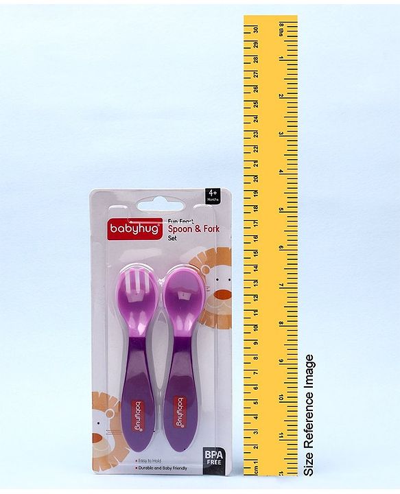Babyhug Ergo Grip Spoon & Fork Set  Purple| BPA-Free| Soft, Easy-Grip Handles| Safe Rounded Edges| Self & Parent Feeding