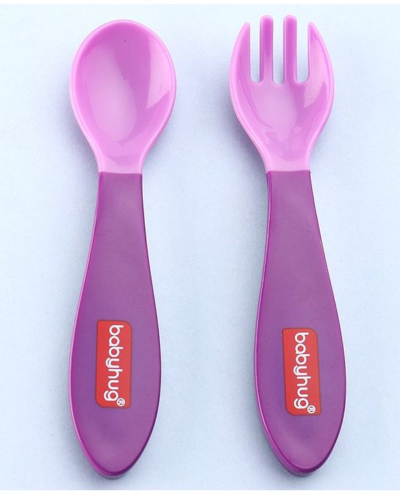Babyhug Ergo Grip Spoon & Fork Set  Purple| BPA-Free| Soft, Easy-Grip Handles| Safe Rounded Edges| Self & Parent Feeding