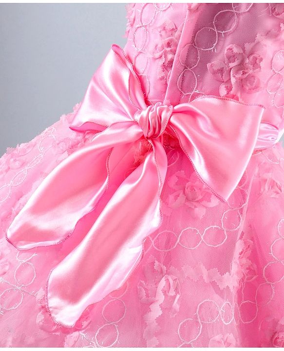 Babyhug Sleeveless Embroidered Party Frock With Neckline Floral Embellishment - White Pink