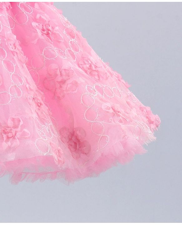 Babyhug Sleeveless Embroidered Party Frock With Neckline Floral Embellishment - White Pink