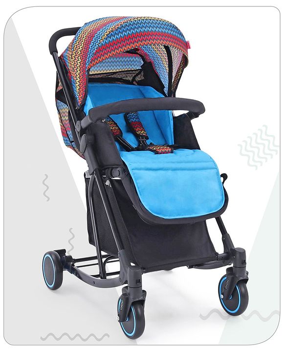 Babyhug Rock Star Stroller Cum Rocker With 5 Point Safety Harness - Blue| Reclining Seat| Linked Brake| Adjustable Canopy| Single Hand Fold