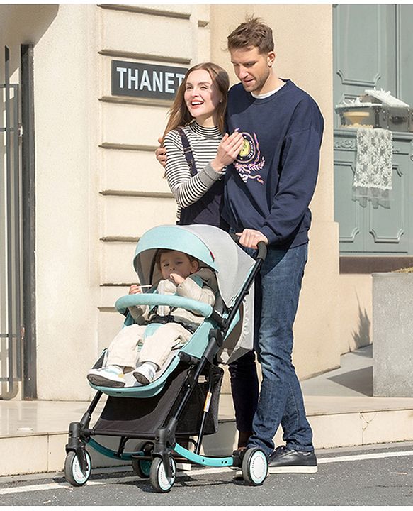 Babyhug Rock Star Stroller Cum Rocker With 5 Point Safety Harness - Blue| Reclining Seat| Linked Brake| Adjustable Canopy| Single Hand Fold