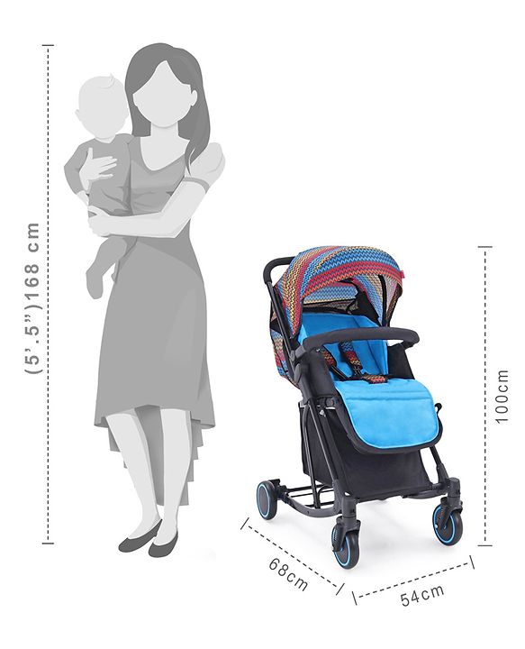 Babyhug Rock Star Stroller Cum Rocker With 5 Point Safety Harness - Blue| Reclining Seat| Linked Brake| Adjustable Canopy| Single Hand Fold