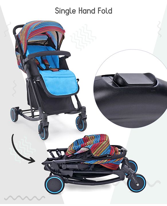 Babyhug Rock Star Stroller Cum Rocker With 5 Point Safety Harness - Blue| Reclining Seat| Linked Brake| Adjustable Canopy| Single Hand Fold