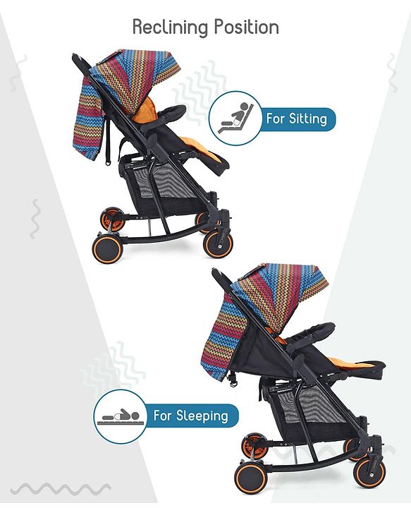 Babyhug Rock Star Stroller Cum Rocker With 5 Point Safety Harness - Blue| Reclining Seat| Linked Brake| Adjustable Canopy| Single Hand Fold