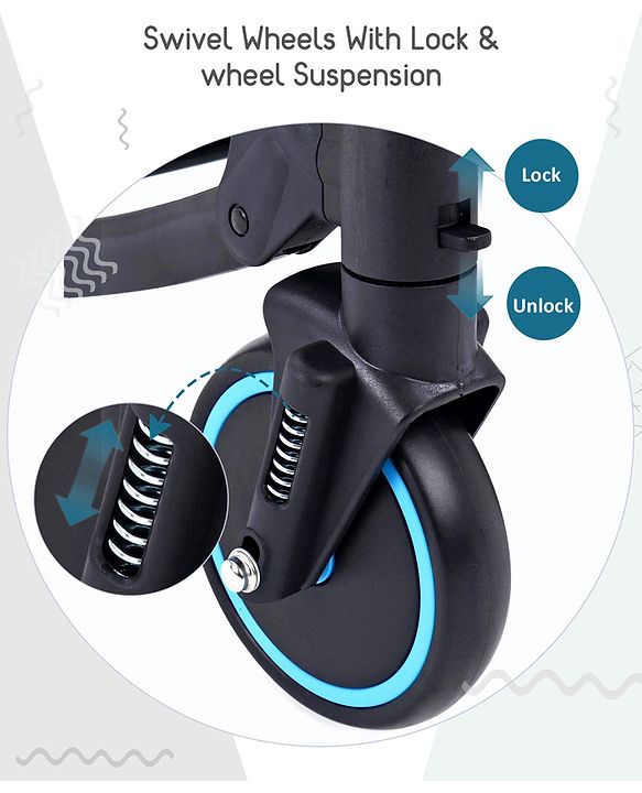 Babyhug Rock Star Stroller Cum Rocker With 5 Point Safety Harness - Blue| Reclining Seat| Linked Brake| Adjustable Canopy| Single Hand Fold