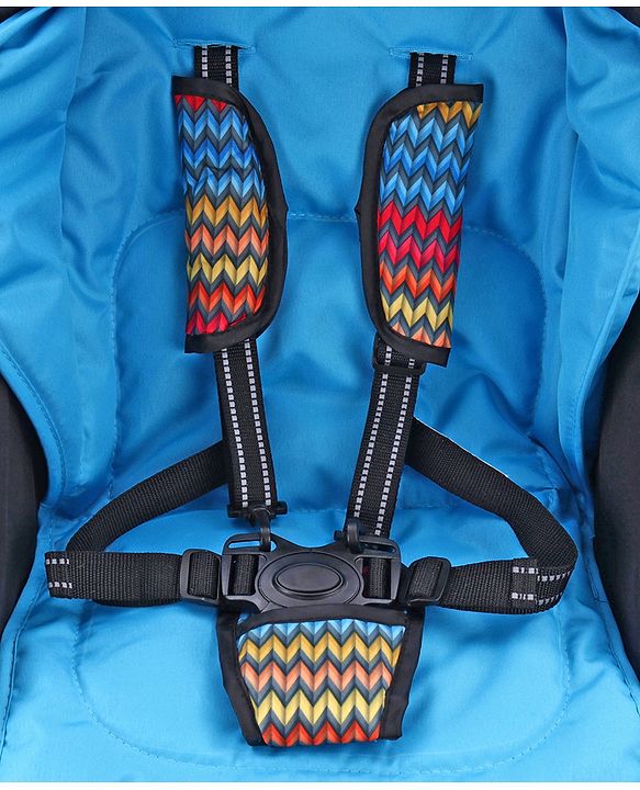 Babyhug Rock Star Stroller Cum Rocker With 5 Point Safety Harness - Blue| Reclining Seat| Linked Brake| Adjustable Canopy| Single Hand Fold