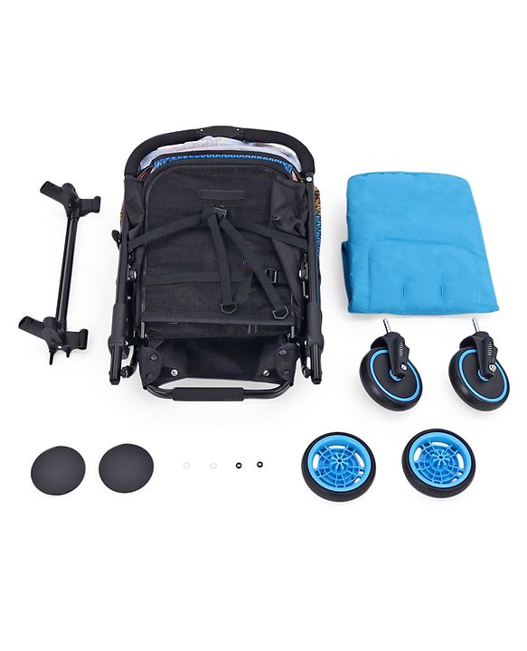 Babyhug Rock Star Stroller Cum Rocker With 5 Point Safety Harness - Blue| Reclining Seat| Linked Brake| Adjustable Canopy| Single Hand Fold