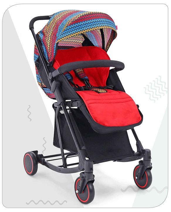 Babyhug Rock Star Stroller Cum Rocker With 5 Point Safety Harness - Red| Reclining Seat| Linked Brake| Adjustable Canopy| Single Hand Fold