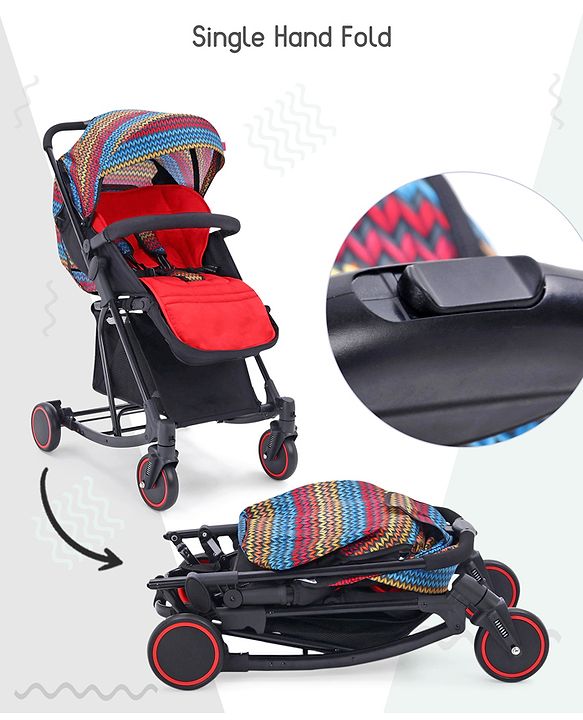Babyhug Rock Star Stroller Cum Rocker With 5 Point Safety Harness - Red| Reclining Seat| Linked Brake| Adjustable Canopy| Single Hand Fold
