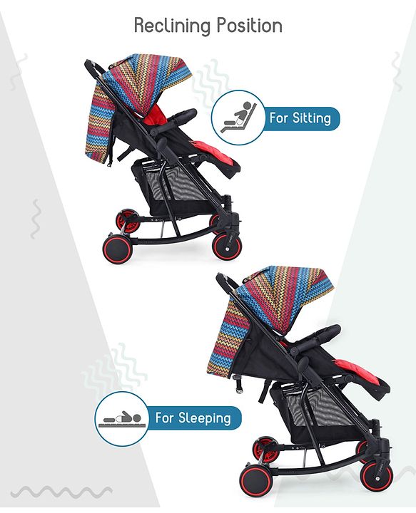 Babyhug Rock Star Stroller Cum Rocker With 5 Point Safety Harness - Red| Reclining Seat| Linked Brake| Adjustable Canopy| Single Hand Fold