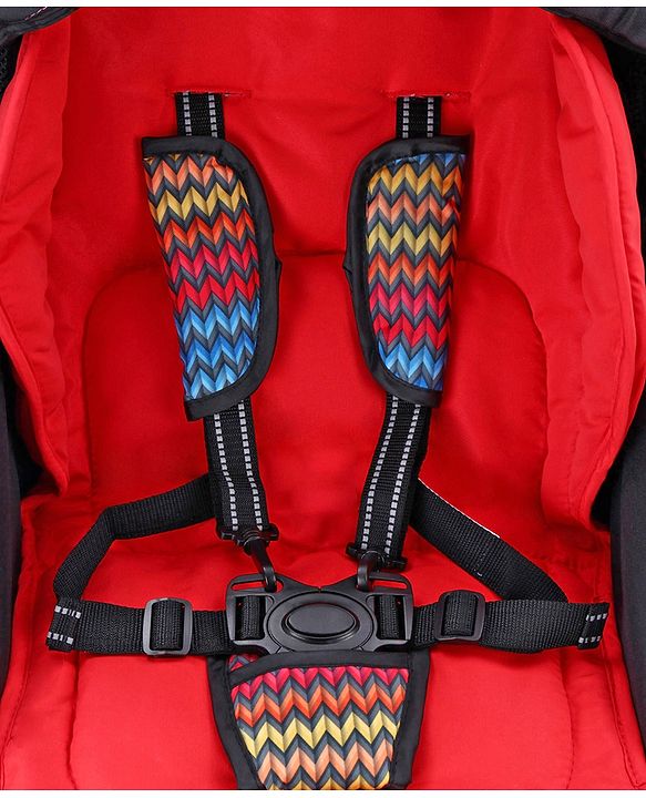 Babyhug Rock Star Stroller Cum Rocker With 5 Point Safety Harness - Red| Reclining Seat| Linked Brake| Adjustable Canopy| Single Hand Fold
