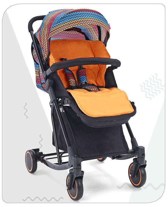Babyhug Rock Star Stroller Cum Rocker With 5 Point Safety Harness - Red| Reclining Seat| Linked Brake| Adjustable Canopy| Single Hand Fold
