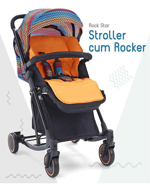 Babyhug Rock Star Stroller Cum Rocker With 5 Point Safety Harness - Red| Reclining Seat| Linked Brake| Adjustable Canopy| Single Hand Fold