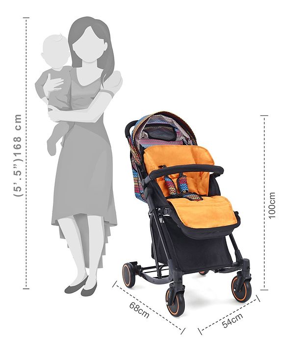 Babyhug Rock Star Stroller Cum Rocker With 5 Point Safety Harness - Red| Reclining Seat| Linked Brake| Adjustable Canopy| Single Hand Fold