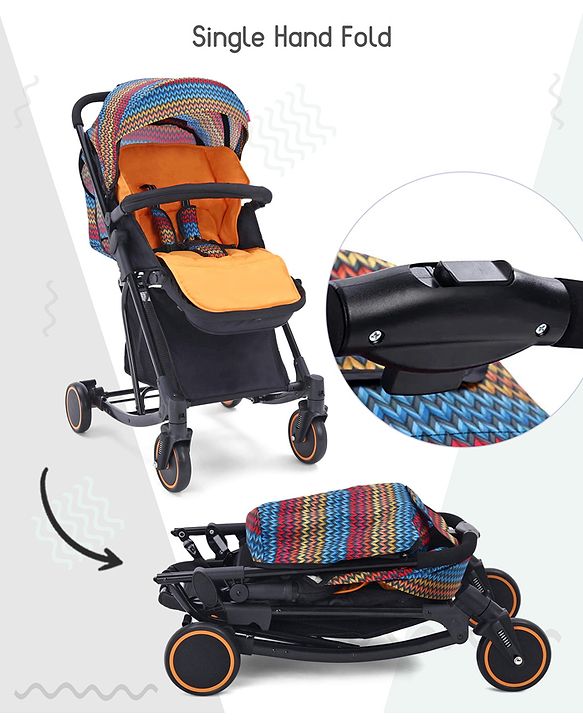 Babyhug Rock Star Stroller Cum Rocker With 5 Point Safety Harness - Red| Reclining Seat| Linked Brake| Adjustable Canopy| Single Hand Fold
