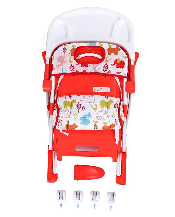 Babyhug Bloom High Chair with Footrest Animal Print - Red| Compact Fold| Safety Harness| Removable Cushion| Adjustable Feeding Tray| Wheels with Lock