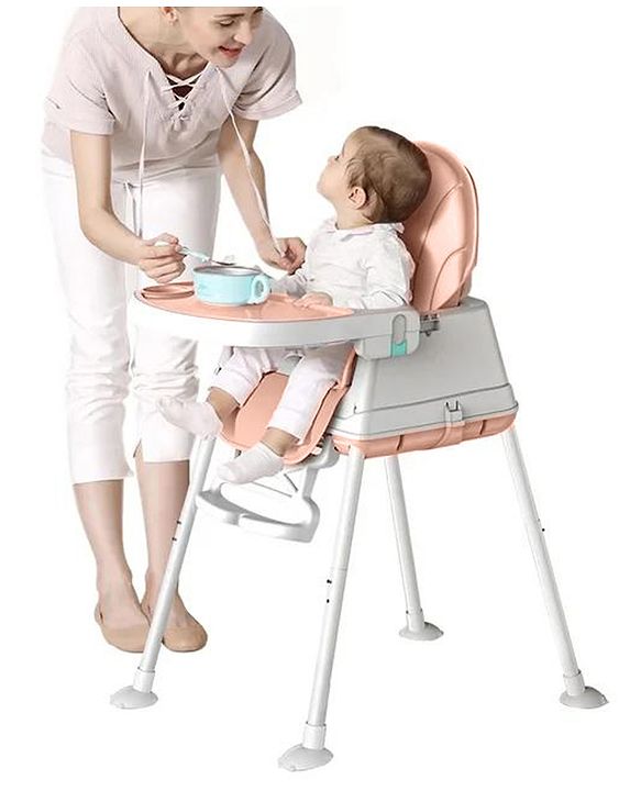 Babyhug 3 in 1 Comfy High Chair - Brown| High Chair, Feeding Chair & Booster Chair| Adjustable Double Food Tray| Removable PU Leather Seat| Safety Harness| Removable Footrest