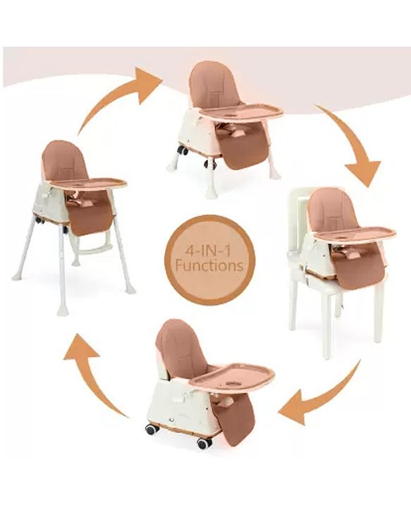 Babyhug 3 in 1 Comfy High Chair - Brown| High Chair, Feeding Chair & Booster Chair| Adjustable Double Food Tray| Removable PU Leather Seat| Safety Harness| Removable Footrest